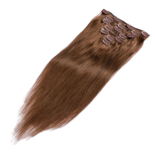 Extensions à clips sans couture marron châtain - 100 % vrais cheveux humains Remy