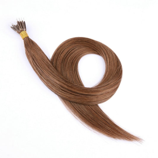 Extensions de cheveux en perles Nano Rings marron châtain, 20 grammes, 100% vrais cheveux humains Remy