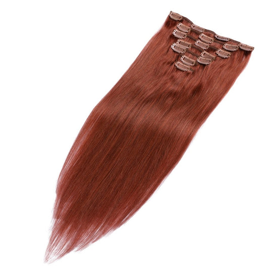 Dark Auburn Seamless Clip-in Extensions - 100% Real Remy Human Hair