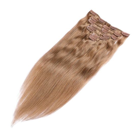 Extensions à clips sans couture marron miel - 100 % vrais cheveux humains Remy