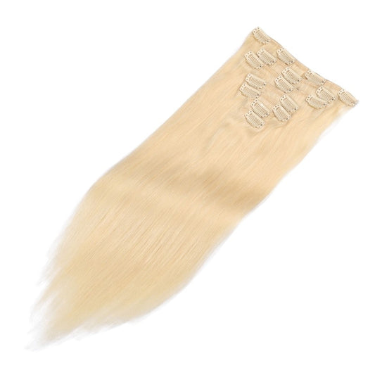 Extensions à clips sans couture blond décoloré - 100 % vrais cheveux humains Remy