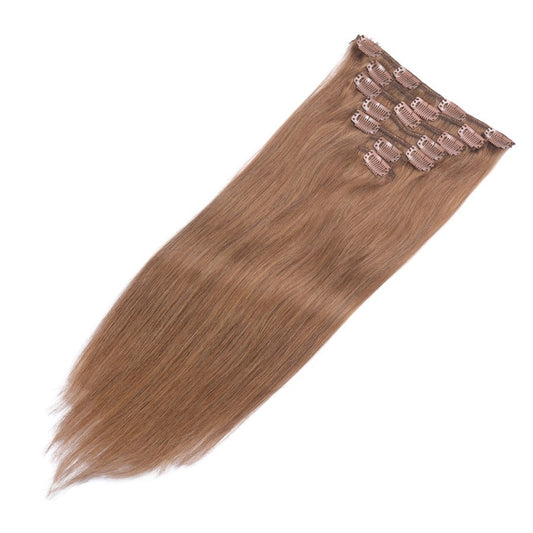 Extensions à clips sans couture marron clair - 100 % vrais cheveux humains Remy