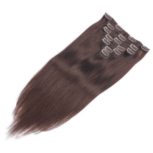 Extensions à clips sans couture marron foncé - 100 % vrais cheveux humains Remy