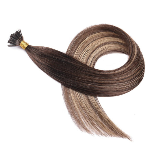 Extensions de pointes de kératine pré-collées brun foncé et blond fusion, 20 grammes, 100 % vrais cheveux humains Remy