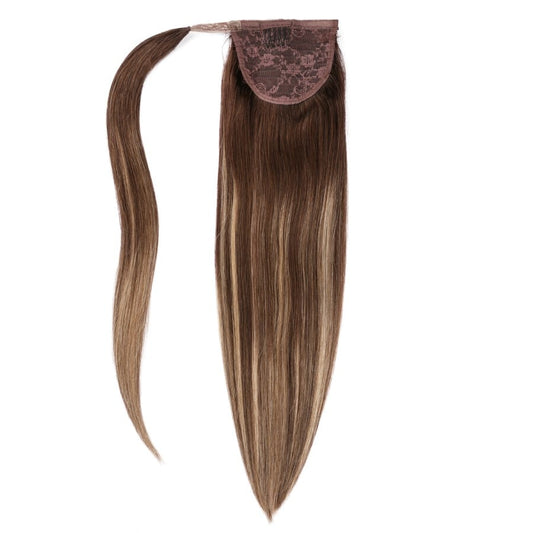 Extensions de cheveux queue de cheval Balayage marron foncé et blond – 100 % vrais cheveux humains Remy
