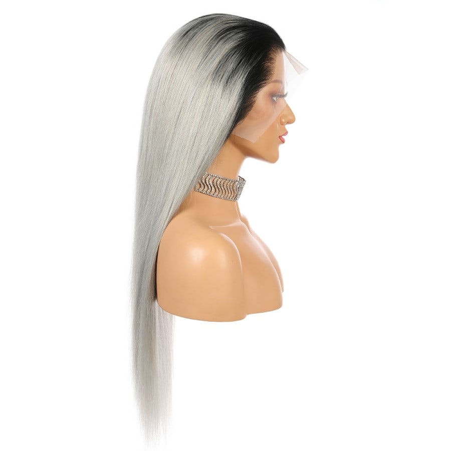 Peluca de cabello humano Remy de 22" n.° 1b/gris, color largo n.° 1b/gris, 22 pulgadas, negro/gris