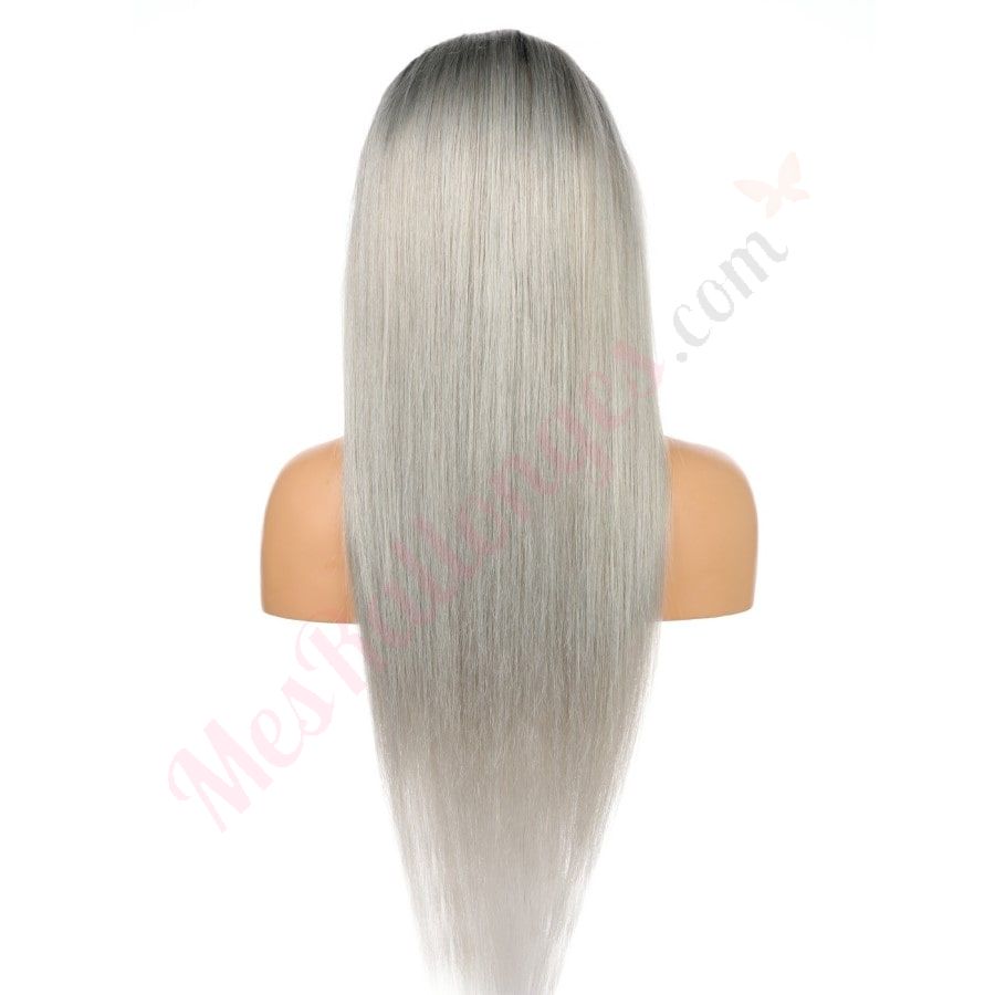 Peluca de cabello humano Remy de 22" n.° 1b/gris, color largo n.° 1b/gris, 22 pulgadas, negro/gris