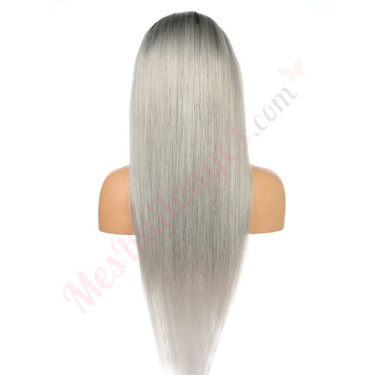 22" #1b/Gris - Longue Couleur #1b/Gris Perruque de Cheveux Humains Remy 22 pouces Noir/Gris