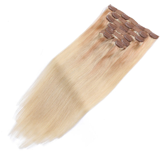 Extensions à clips sans couture blond clair ombré - 100 % vrais cheveux humains Remy