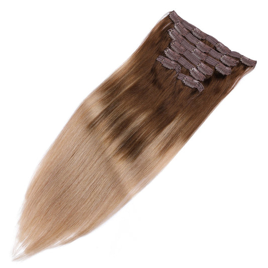 Extensions à clips sans couture blond ombré - 100 % vrais cheveux humains Remy