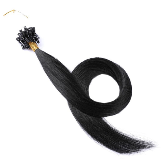Extensions de cheveux en perles micro-boucles noir de jais, 20 grammes, 100 % vrais cheveux humains Remy