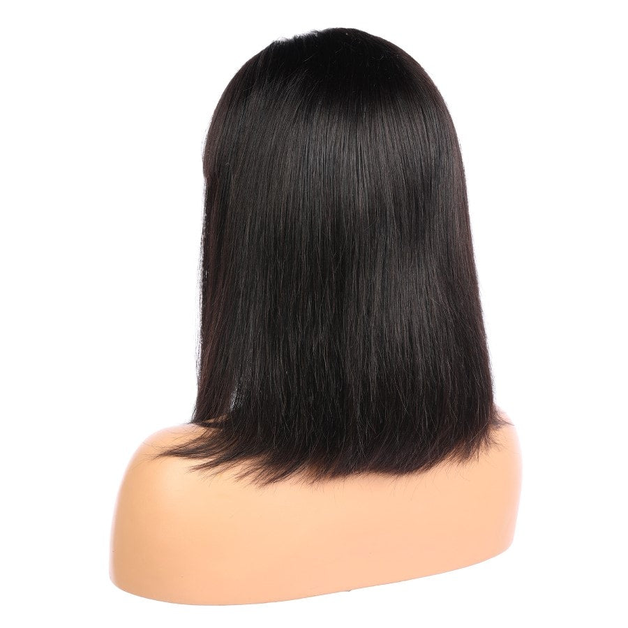 Aria - Peluca de cabello humano Remy negro corto de 14 pulgadas, estilo bob con flequillo