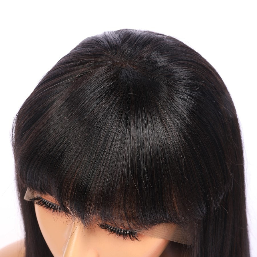 Aria - Peluca de cabello humano Remy negro corto de 14 pulgadas, estilo bob con flequillo