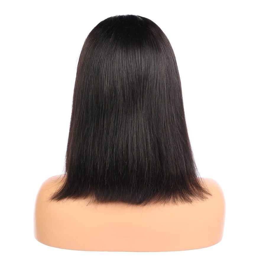 Aria - Peluca de cabello humano Remy negro corto de 14 pulgadas, estilo bob con flequillo