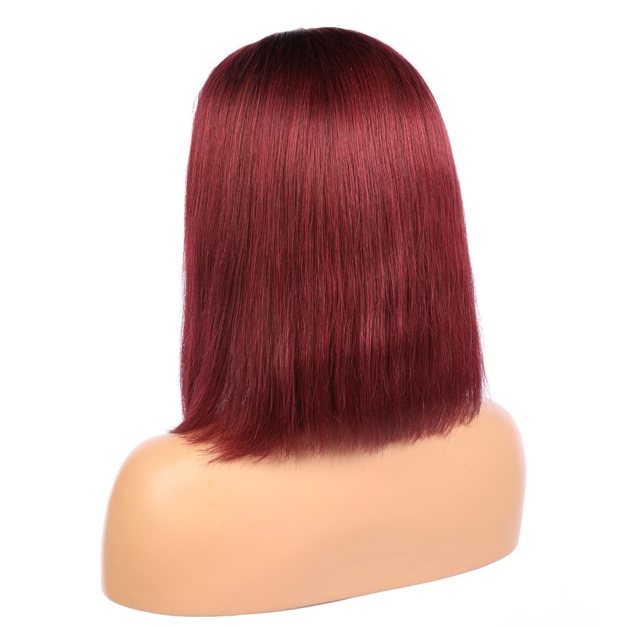 Everly - Peluca de cabello humano Remy color burdeos corto de 14 pulgadas