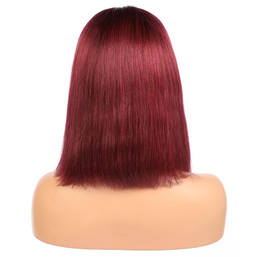 Everly - Peluca de cabello humano Remy color burdeos corto de 14 pulgadas