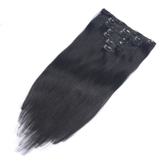 Jet Black Seamless Clip-in Extensions - 100% Real Remy Human Hair