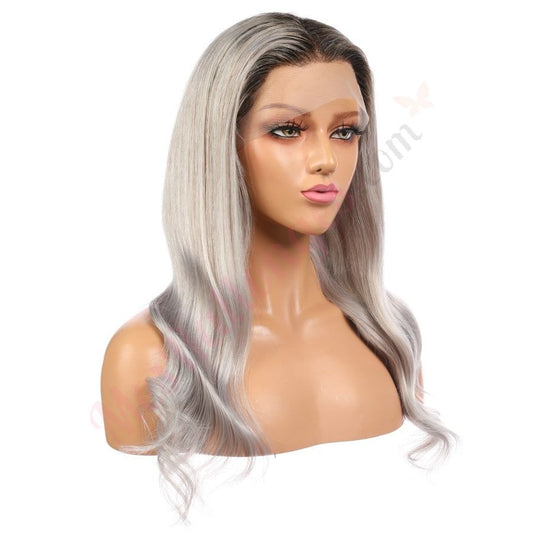 Annabelle - Perruque de cheveux humains Remy longue gris ombré 18 pouces