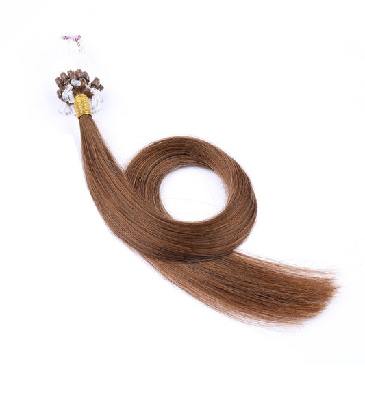 Extensions de cheveux micro-boucles marron châtain, 20 grammes, 100 % vrais cheveux humains Remy