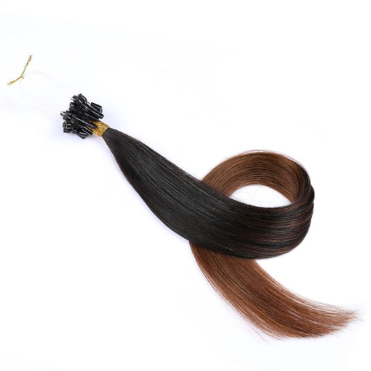 Ombre Chestnut Brown Micro Loop Beads Hair Extensions, 20 grams, 100% Real Remy Human Hair