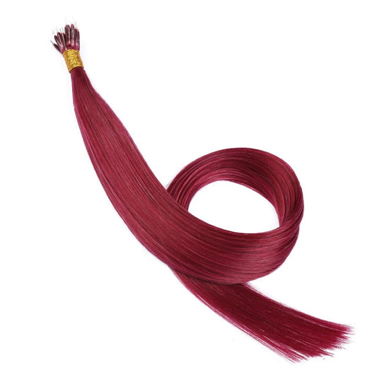 Burgundy Nano Rings Beads Hair Extensions, 20 grams, 100% Real Remy Human Hair