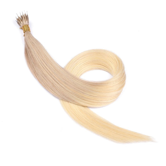 Extensions de cheveux en perles avec anneaux nano blond cendré ombré, 20 grammes, 100 % vrais cheveux humains Remy