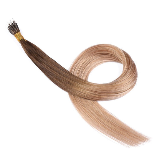 Extensions de cheveux en perles avec anneaux nano blond ombré, 20 grammes, 100 % vrais cheveux humains Remy