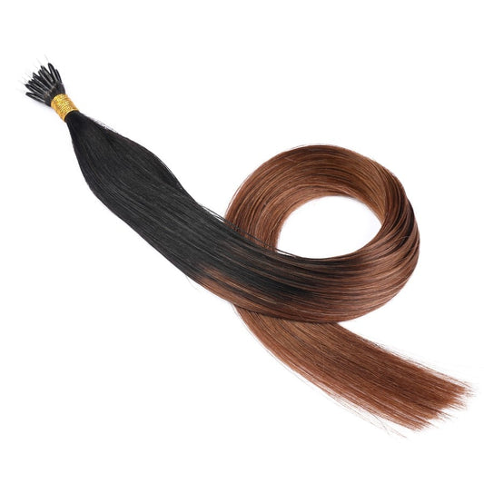 Ombre Chestnut Brown Nano Rings Beads Hair Extensions, 20 grams, 100% Real Remy Human Hair