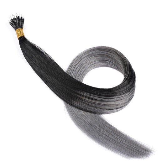 Ombre Gray Nano Rings Beads Hair Extensions, 20 grams, 100% Real Remy Human Hair