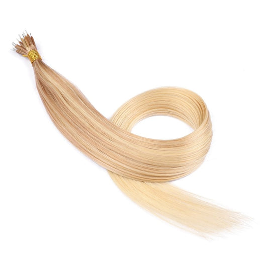 Extensions de cheveux ombrés blond clair Nano Rings Perles, 20 grammes, 100 % vrais cheveux humains Remy