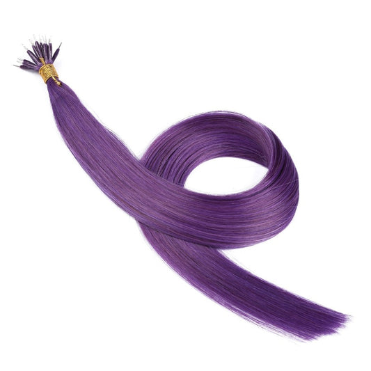 Extensiones de cabello con cuentas de nanoanillos morados, 20 gramos, cabello humano 100 % Remy real