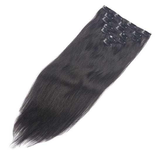 Extensions à clips sans couture marron noir - 100 % vrais cheveux humains Remy