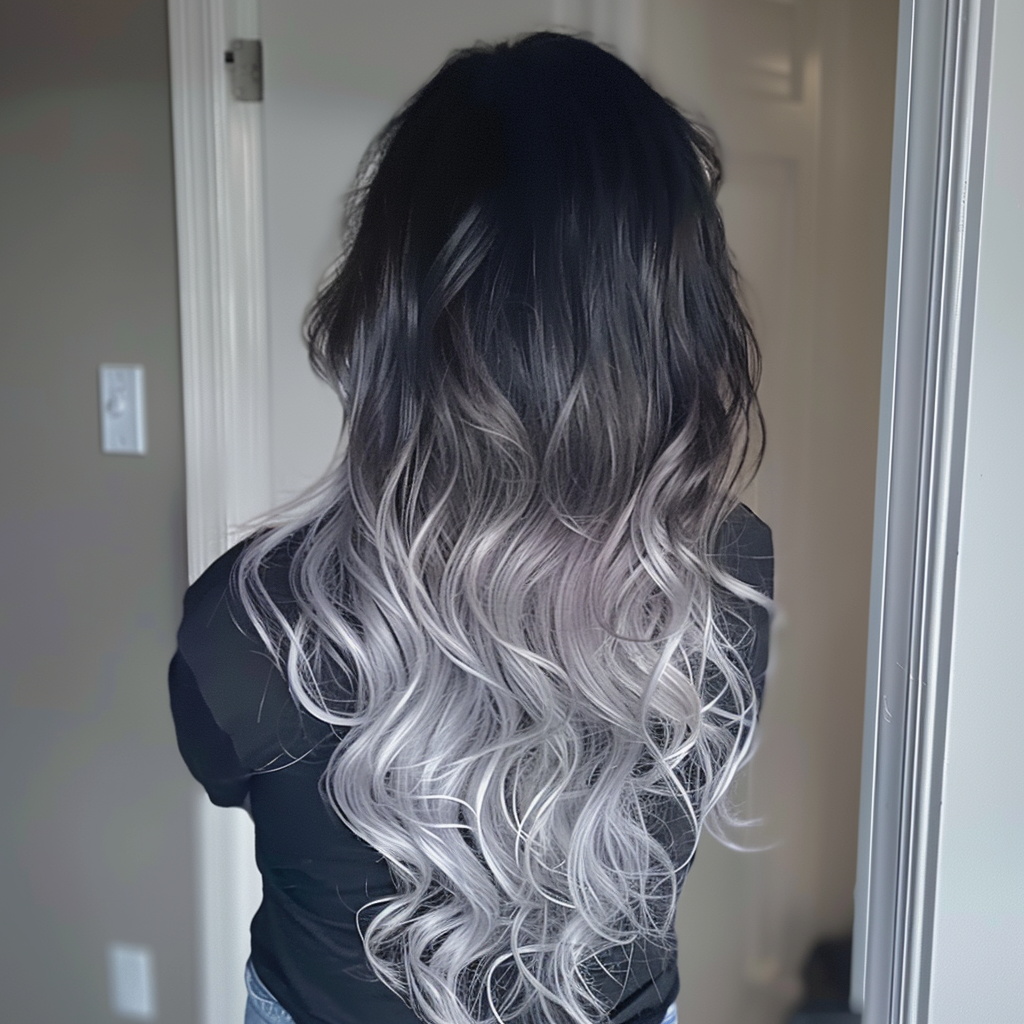 Extensiones de cabello con alambre invisible en tono gris ombré: cabello humano Remy 100 % real