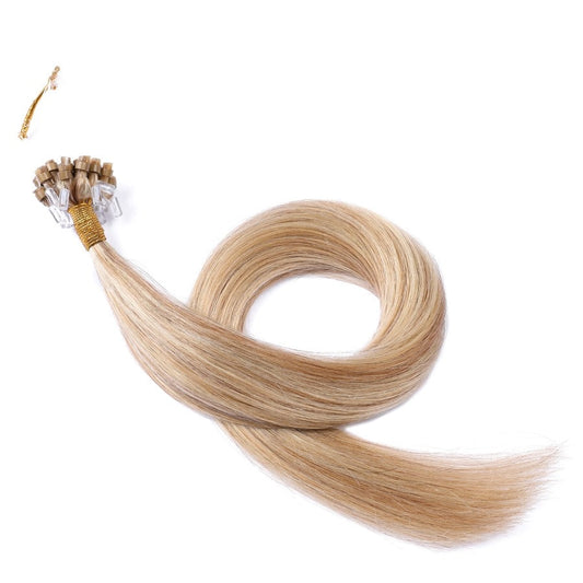 Extensions de cheveux en perles micro-boucles brun miel et blond cendré, 20 grammes, 100 % vrais cheveux humains Remy
