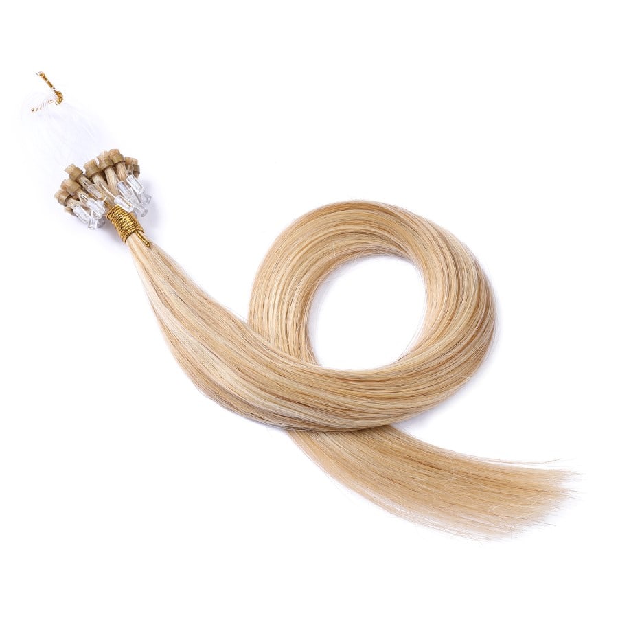 Extensions de cheveux en perles micro-boucles blond fraise et blond décoloré, 20 grammes, 100 % vrais cheveux humains Remy