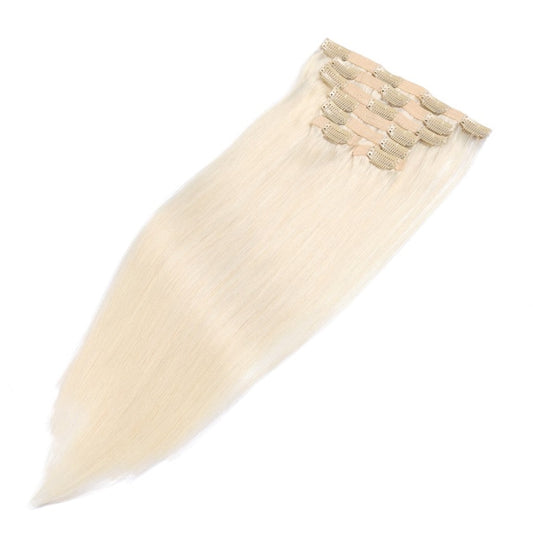 Extensions à clips sans couture blond platine - 100 % vrais cheveux humains Remy