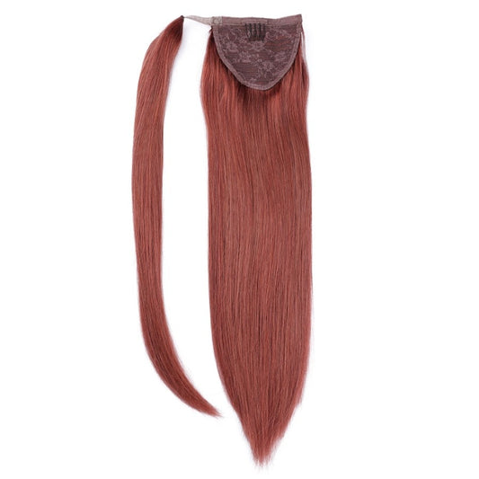 Extensions de cheveux queue de cheval Auburn foncé - 100 % vrais cheveux humains Remy