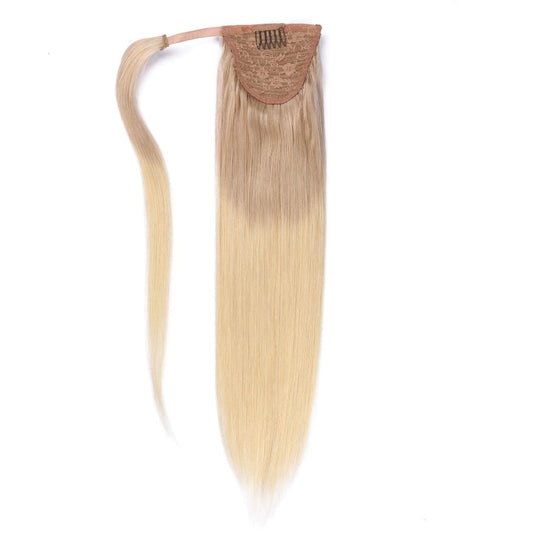 Extensions de cheveux queue de cheval blond cendré ombré - 100 % vrais cheveux humains Remy