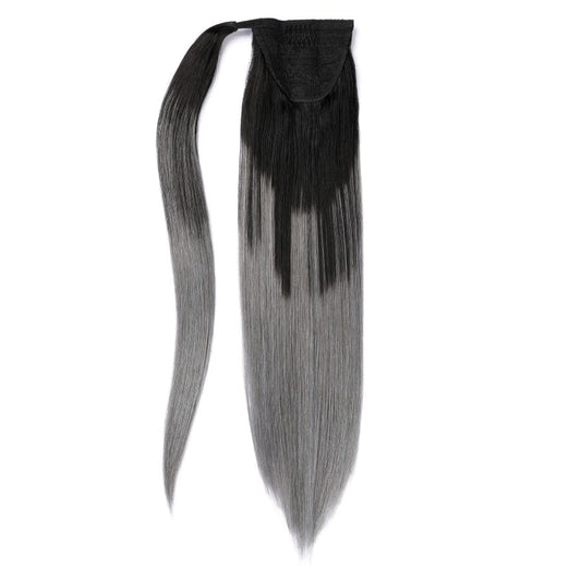 Extensions de cheveux queue de cheval gris ombré - 100 % vrais cheveux humains Remy