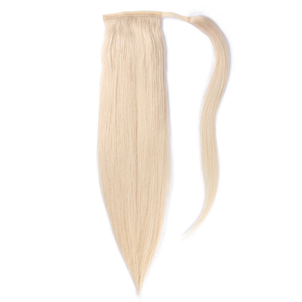 Extensions de cheveux queue de cheval blond platine - 100 % vrais cheveux humains Remy