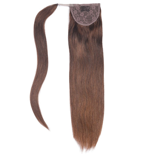 Extensions de cheveux queue de cheval marron chocolat - 100 % vrais cheveux humains Remy