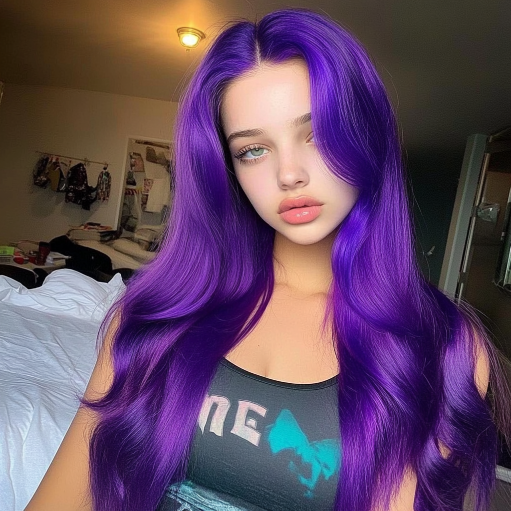 Trama con clip de una pieza que da volumen y es de color morado: cabello humano Remy 100 % real