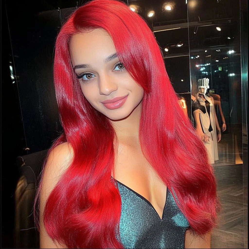 Trama con clip de una pieza que da volumen en rojo: cabello humano 100 % Remy real