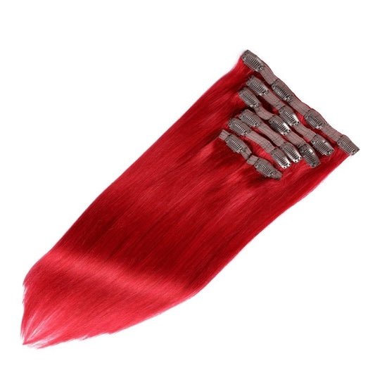 Extensions à clips rouges sans couture - 100 % vrais cheveux humains Remy