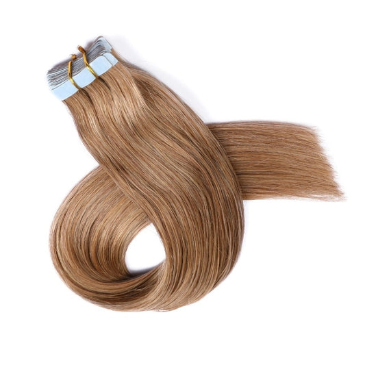 Extensiones adhesivas color marrón miel n.° 12, 20 tramas, 45 gramos, 100 % cabello humano Remy real