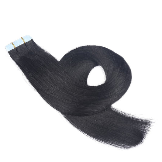 Jet Black Invisible Tape-in Extensions, 20 wefts, 45 grams, 100% Real Remy Human Hair