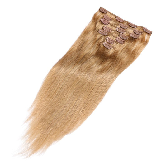 Extensions à clips sans couture blond fraise - 100 % vrais cheveux humains Remy