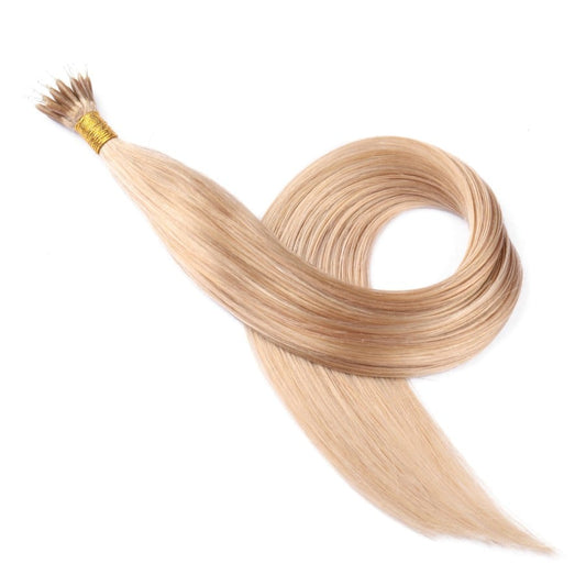 Sandy Blonde Highlights Nano Rings Beads Hair Extensions, 20 grams, 100% Real Remy Human Hair