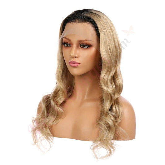 Sarah - Perruque de cheveux humains Remy longue blonde ombrée 18 pouces