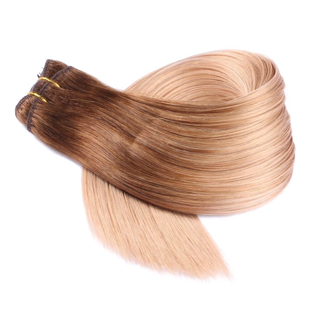 Extension de cheveux tissés à coudre blond ombré, 100 % vrais cheveux humains Remy